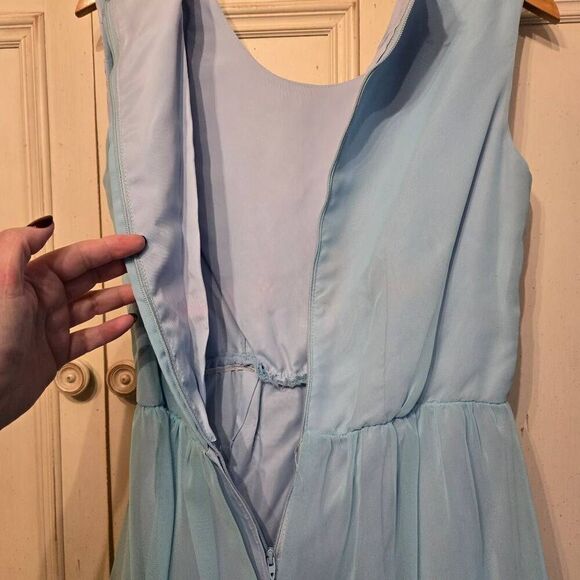 Vintage Gown Blue Chiffon over Taffeta Dress - Picture 4 of 8